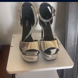 Nine West Silver Platform Heels